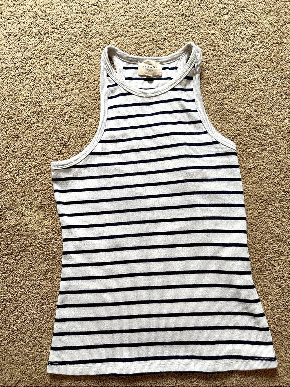 Sézane Marcelo Tank Top White & Blue Size Medium